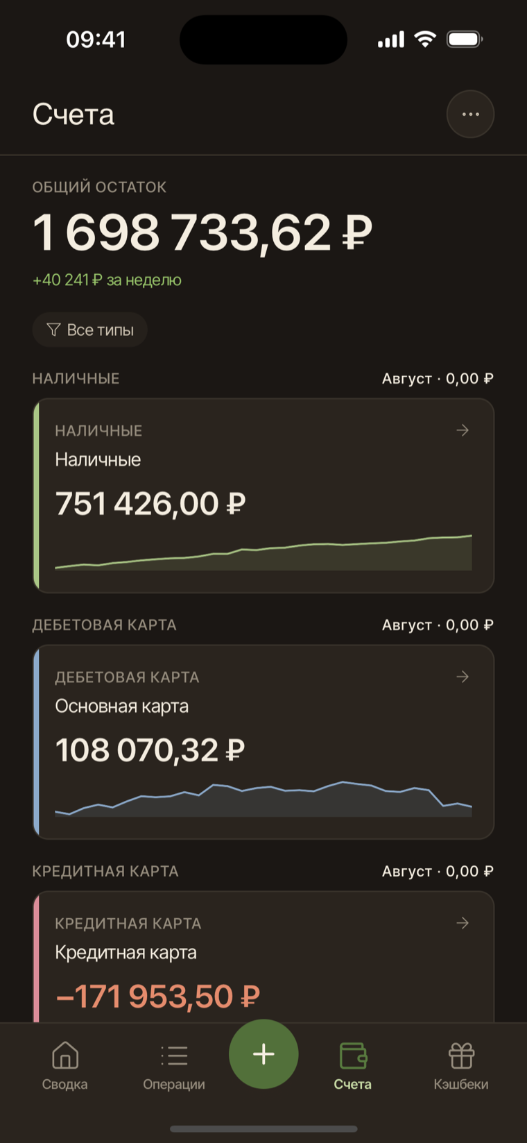 Счета в свод.ли на телефоне