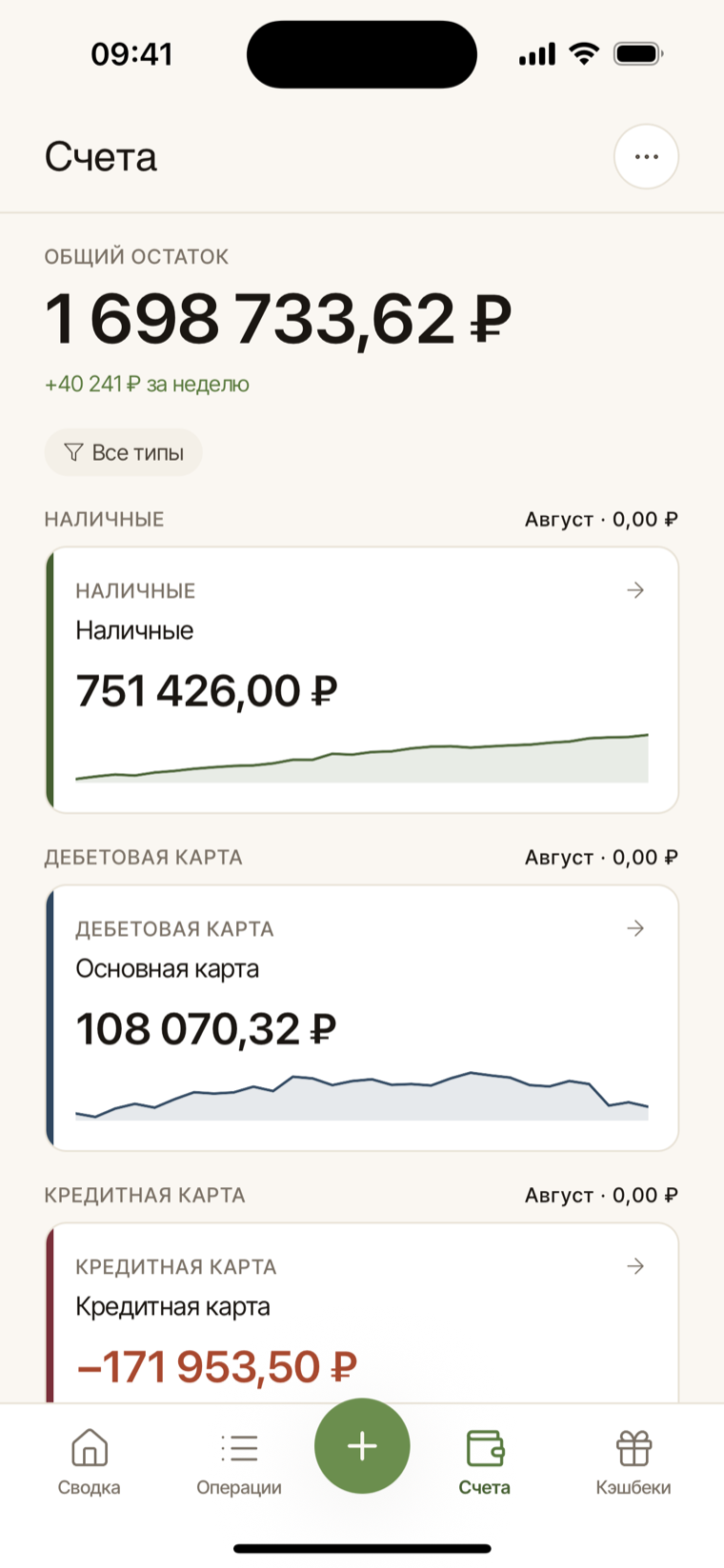Счета в свод.ли на телефоне