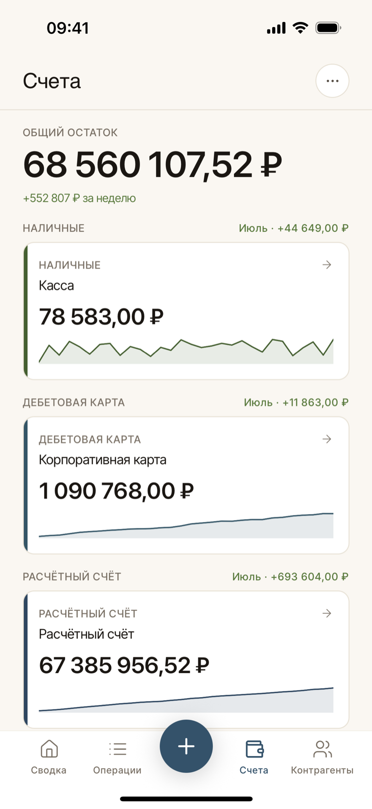 Счета в свод.ли на телефоне