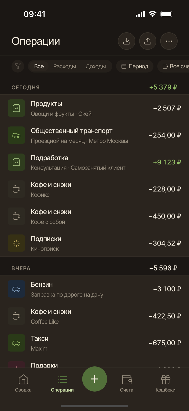 Операции в свод.ли на телефоне