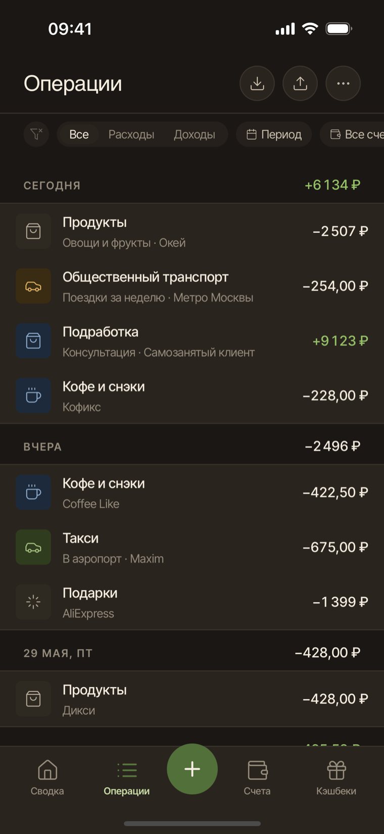 Операции в свод.ли на телефоне