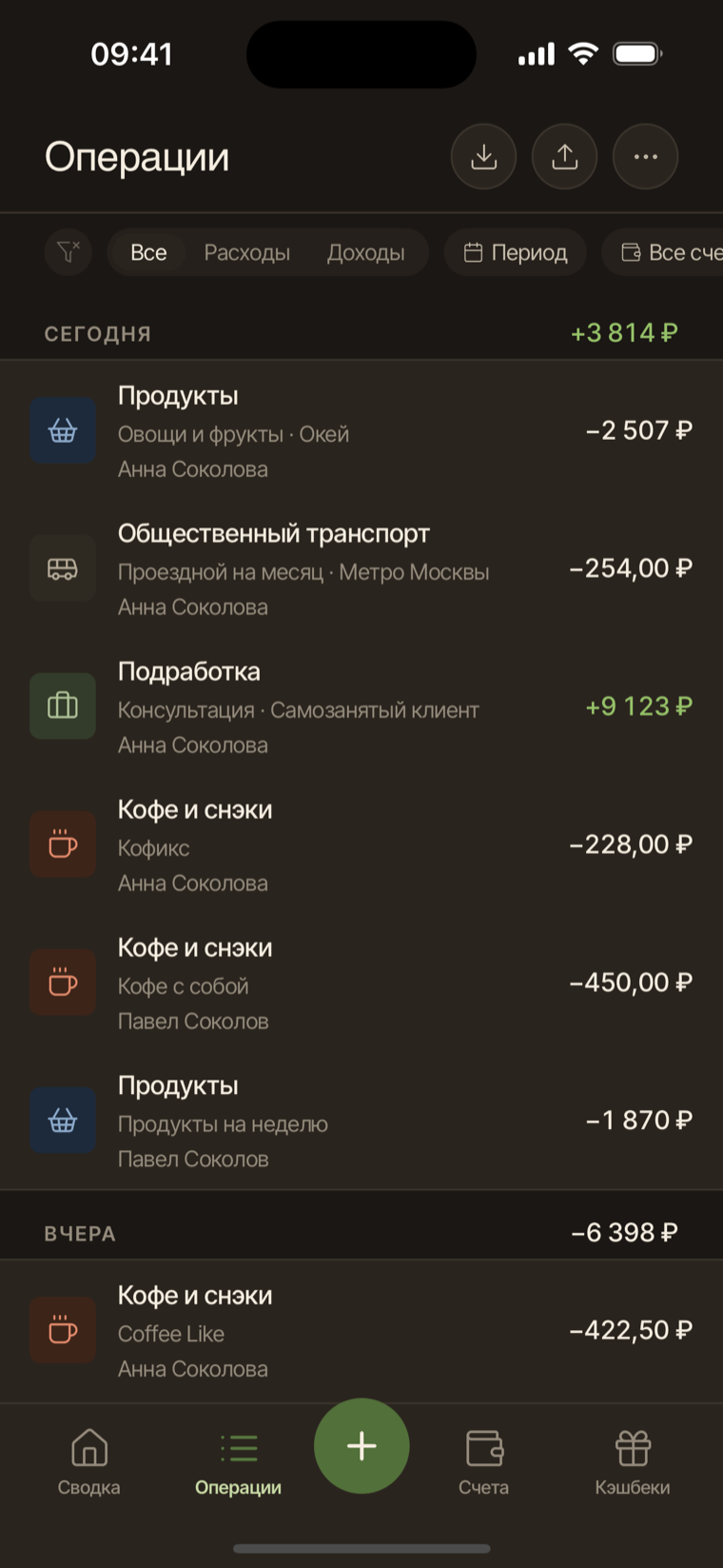 Операции в свод.ли на телефоне