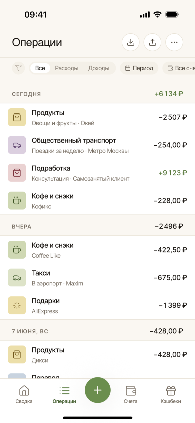 Операции в свод.ли на телефоне