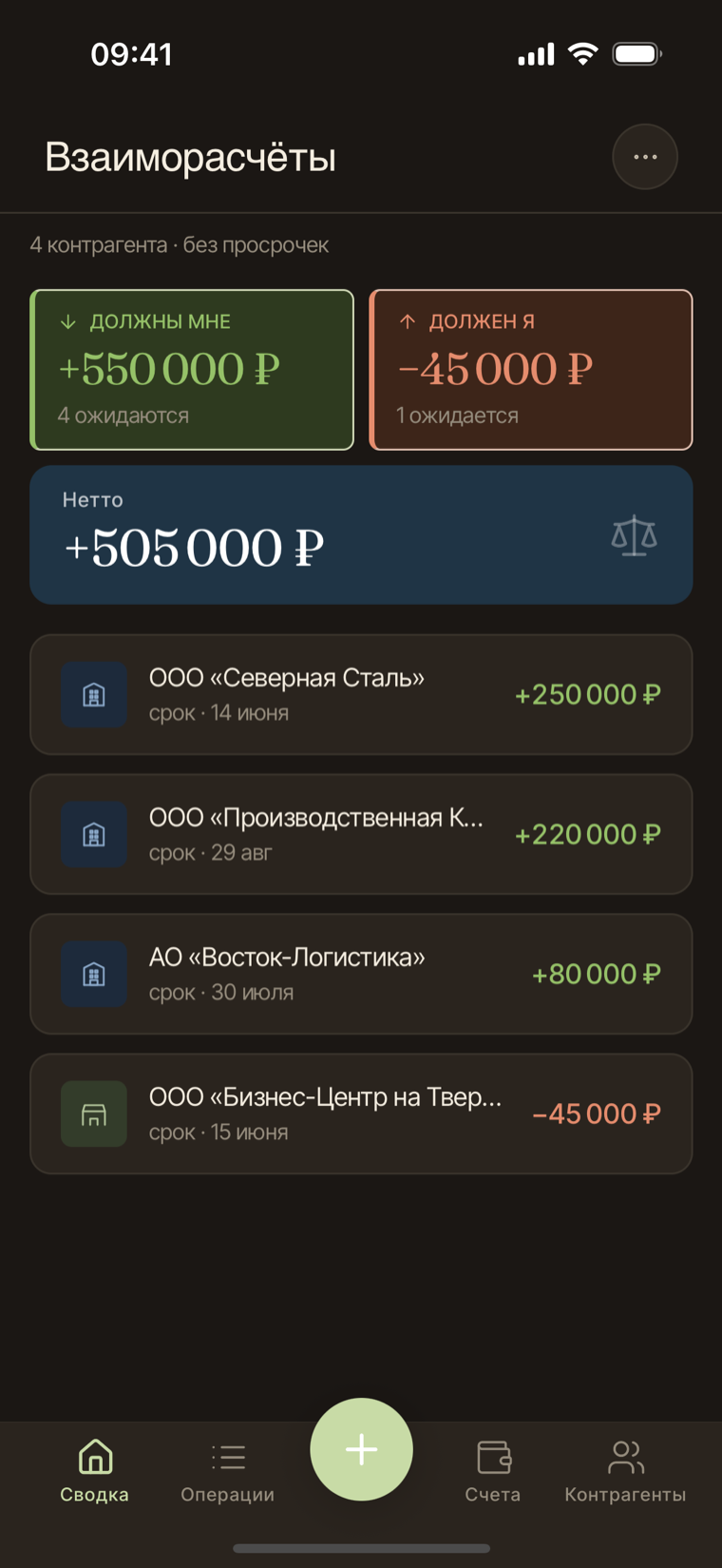 Взаиморасчёты в свод.ли на телефоне