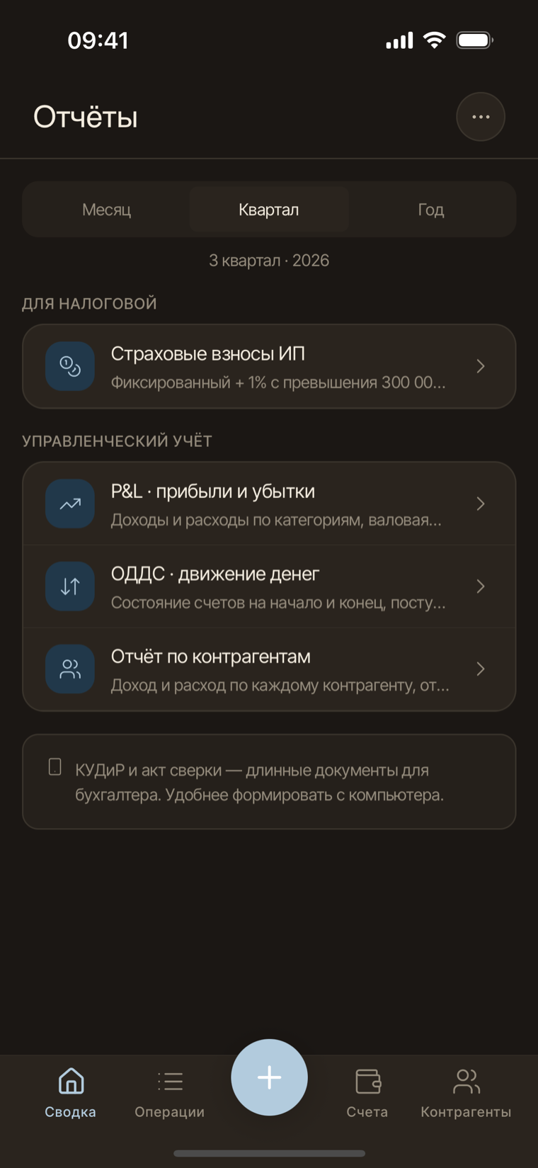 Отчёты в свод.ли на телефоне