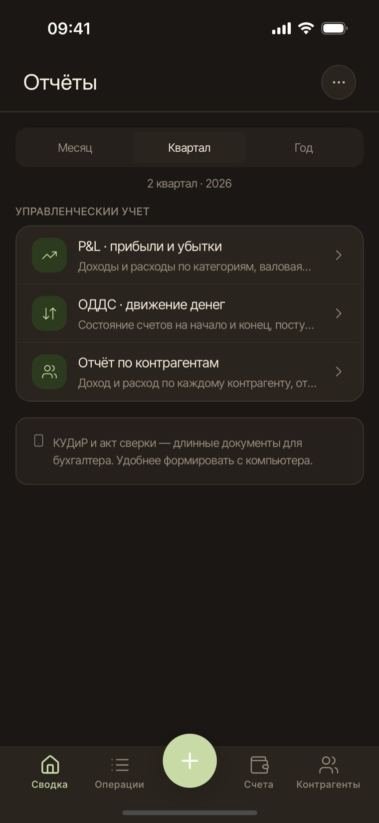 Отчёты в свод.ли на телефоне