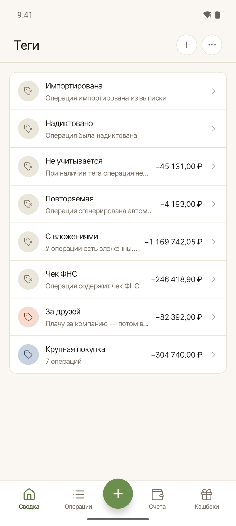 Справочник тегов в свод.ли на телефоне